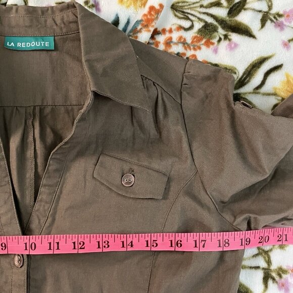 La Redoute Shirt Dress Womens 10 Gray Linen Button Front Belted Neutral Minimal - Picture 5 of 10